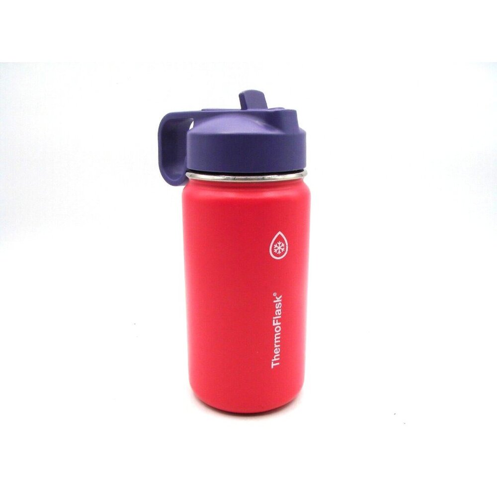 Thermoflask Pink 14oz Tumbler Water Bottle Purple Lid Straw SS Insulated DW Safe